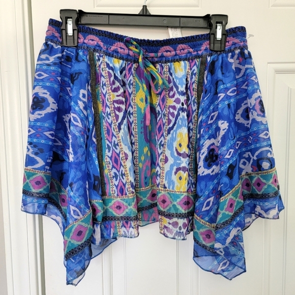 NWOT ZARA Geometric Mini Skirt Lined Asymmetric Hem Purple Blue Flowy Small - Picture 1 of 11